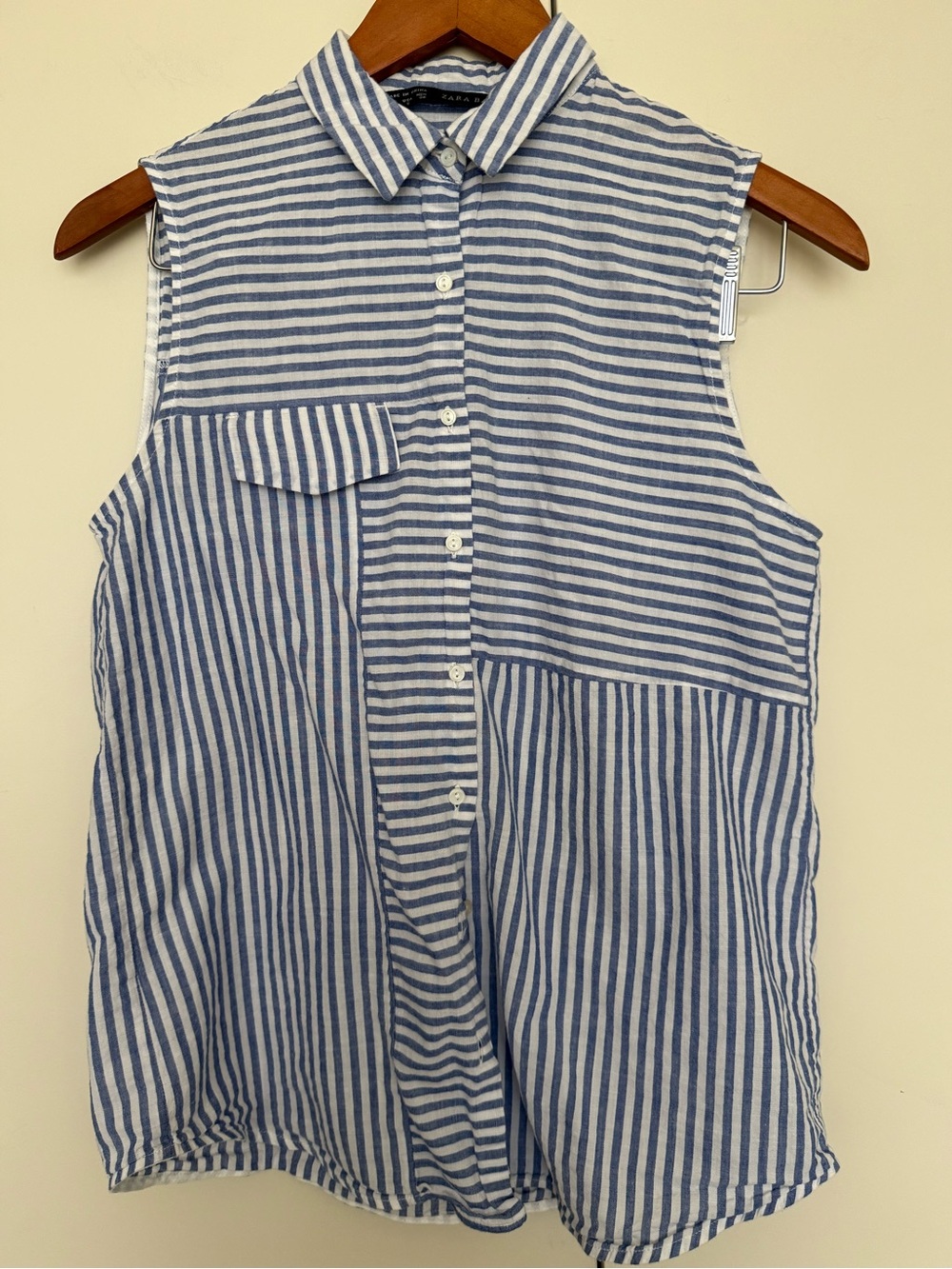 Zara Blue White Striped Sleeveless Button-Front Top S EUC